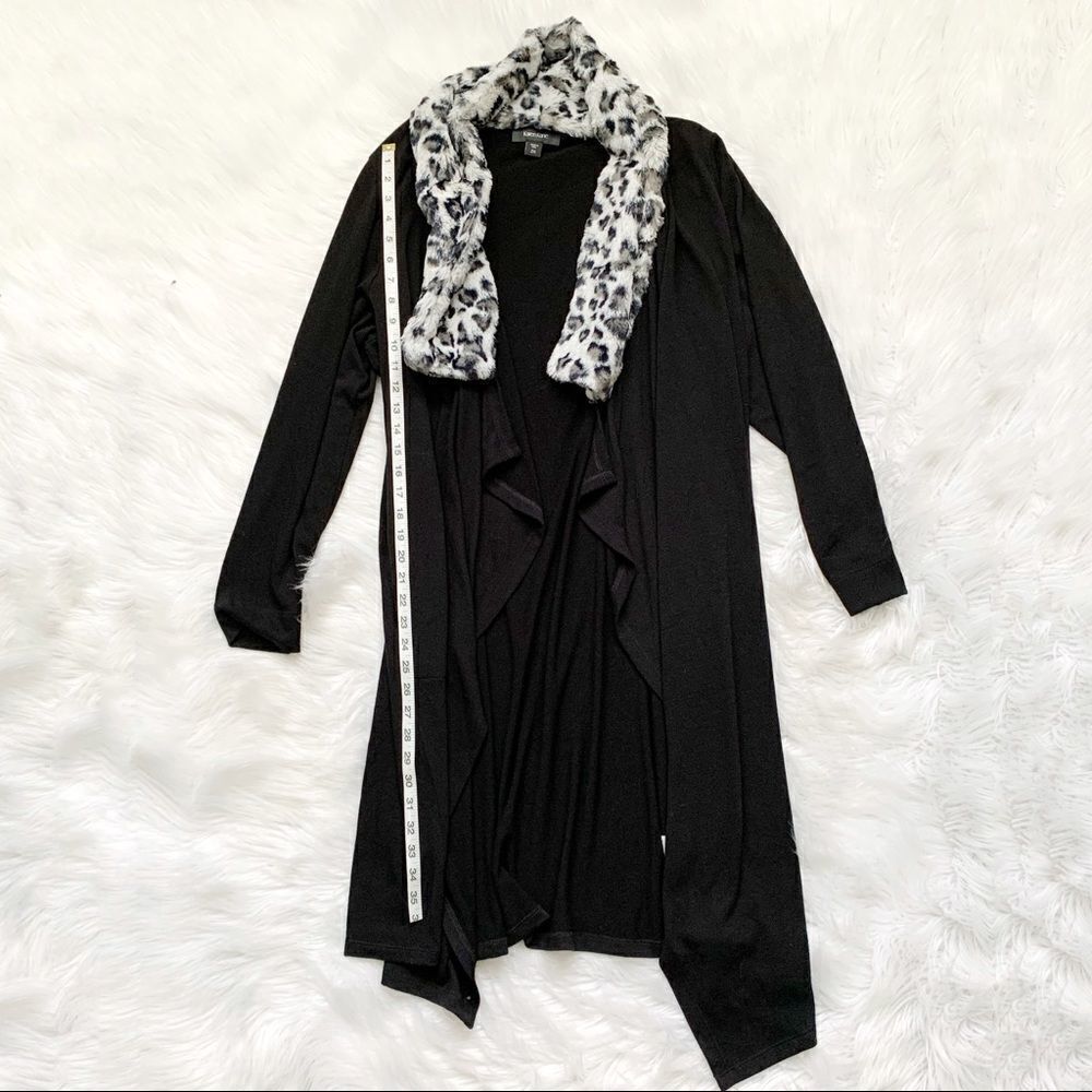 KAREN KANE Faux Fur Collar Long Cardigan. - Picture 2 of 6